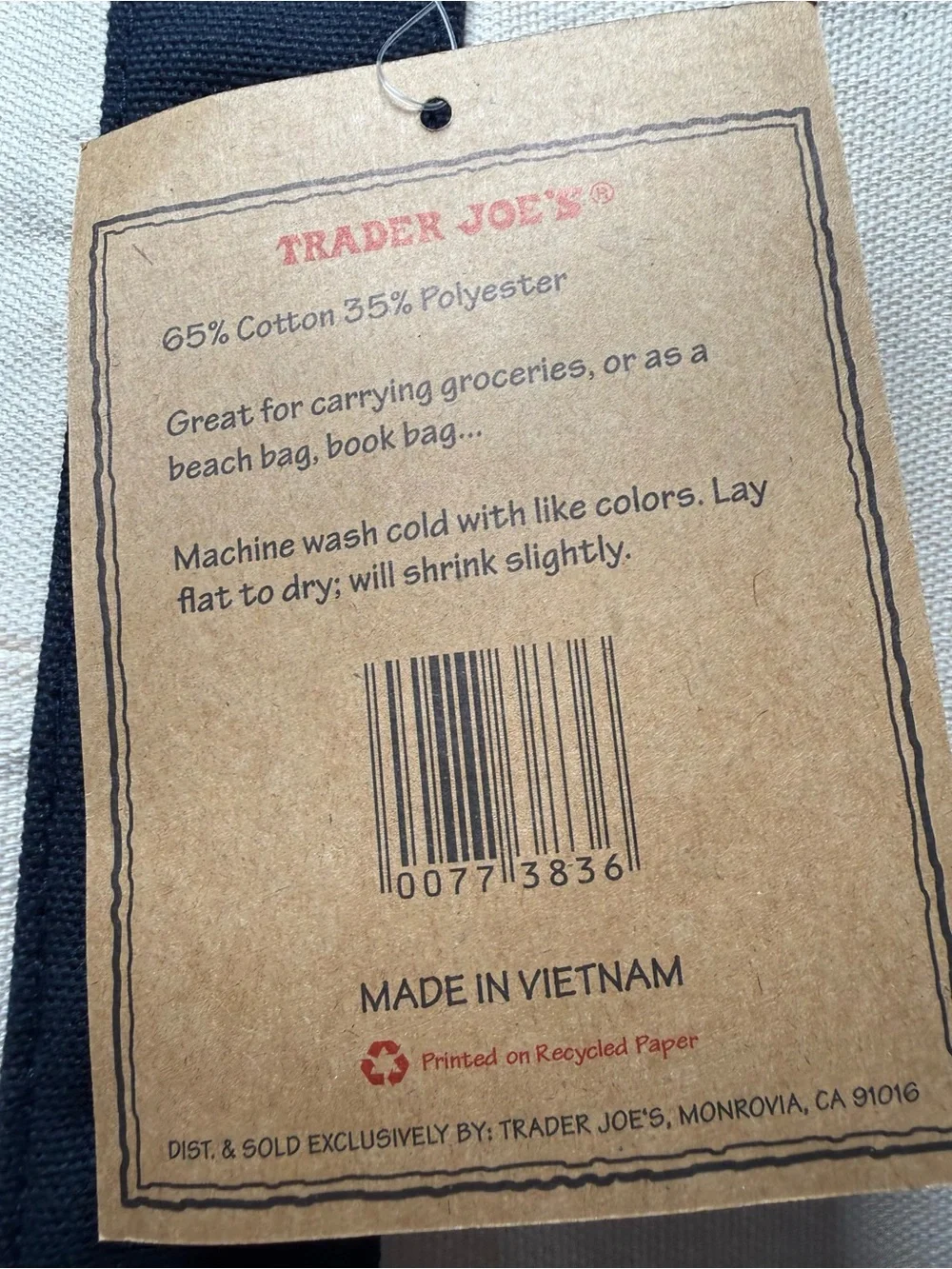 Trader Joe’s Canvas Tote Bag in Cream and Navy - large